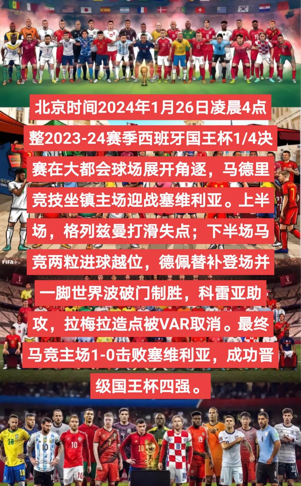 国王杯赛程吃紧；比利亚雷亚尔转会期官宣签约；媒体盛赞；身体对抗强度拉满